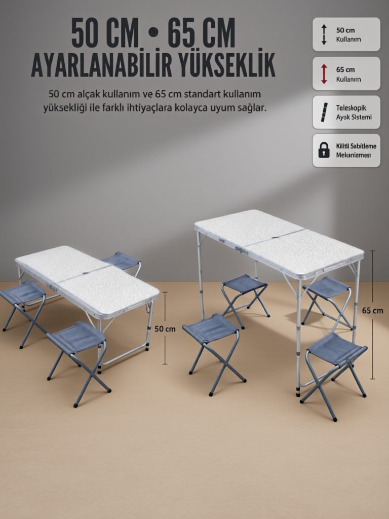 4 Sandalyeli Katlanabilir Kamp Masası Portatif Bahçe Kamp ve Piknik Masa Seti