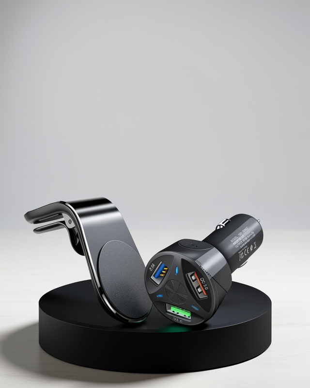 Quick Charge 3.0 Araç Şarj Cihazı Seti + Araç İçi Telefon Tutucu