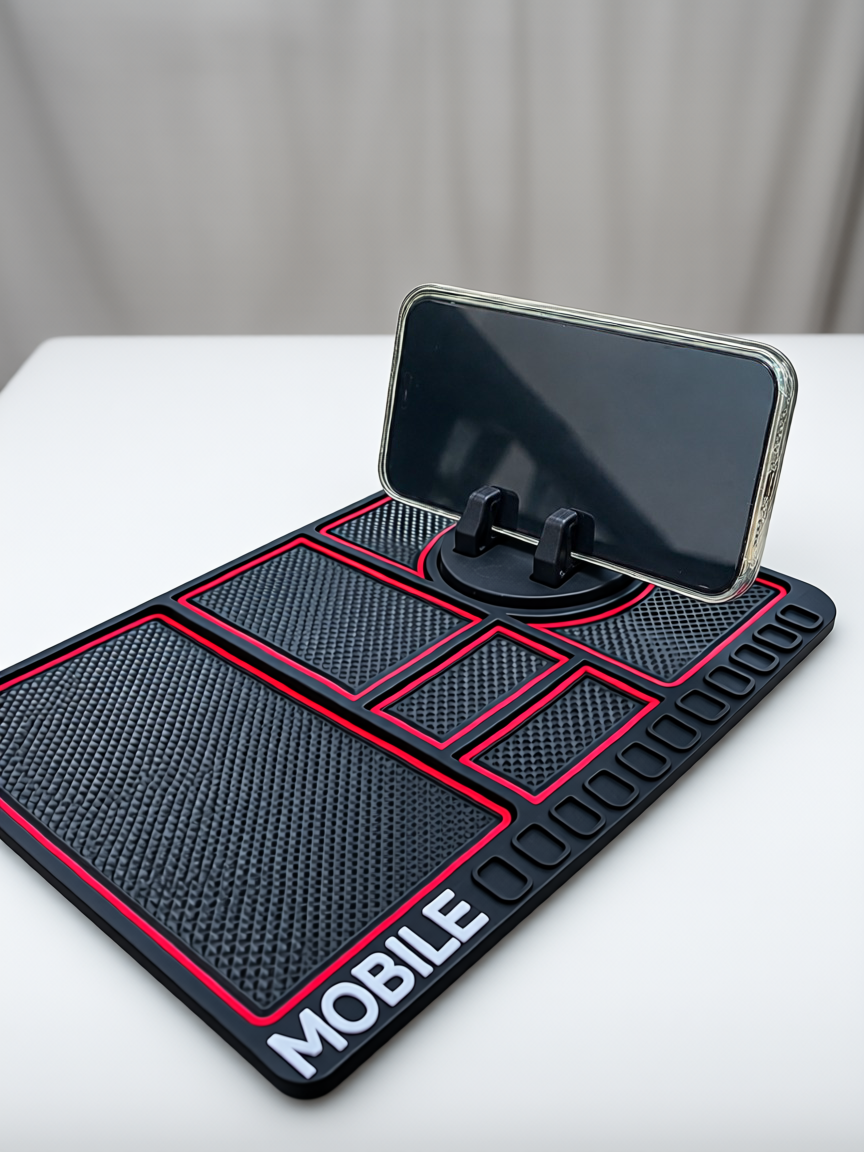 Araç Konsol Organizeri Kaydırmaz Silikon Telefon Standlı Saklama Matı