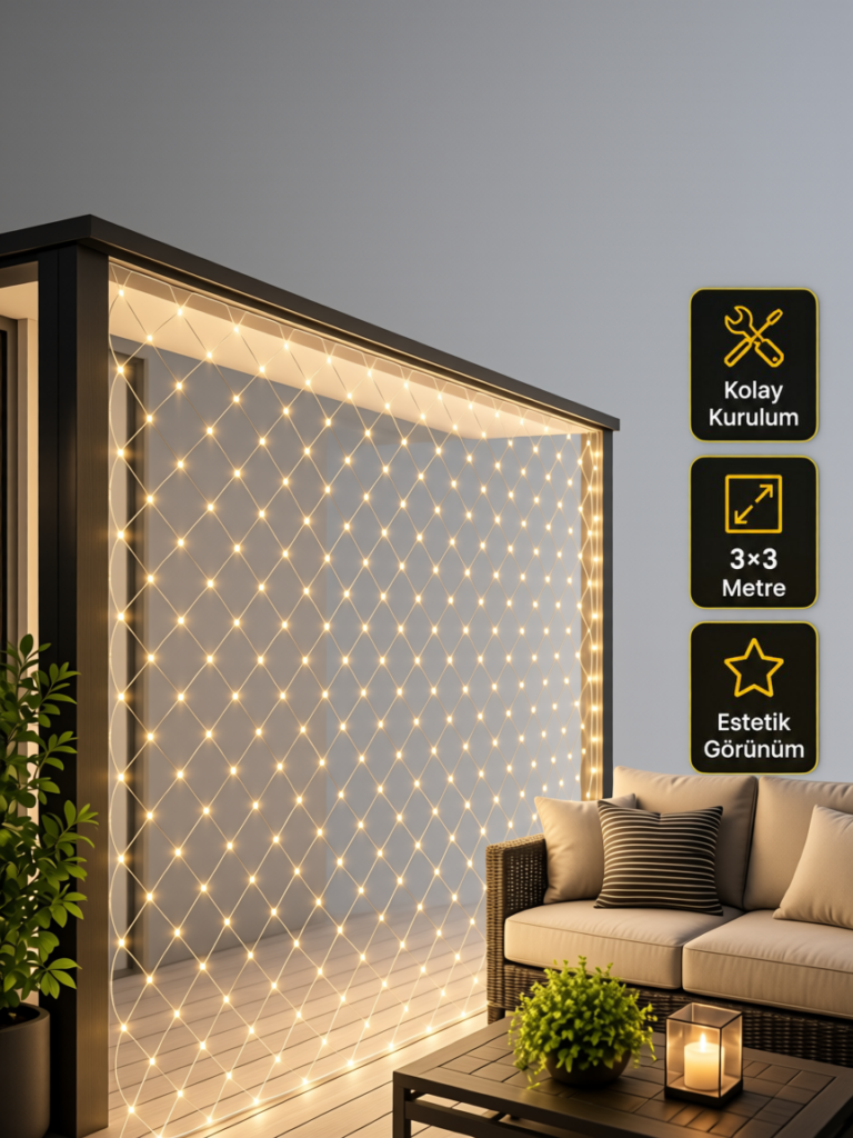 İç ve Dış Mekân Kullanımına Uygun 3x3 Metre LED Işık Ağı