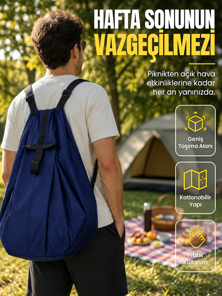 Kamp Seyahat Spor ve Piknik İçin Geniş Hacimli Katlanabilir Omuz Çantası