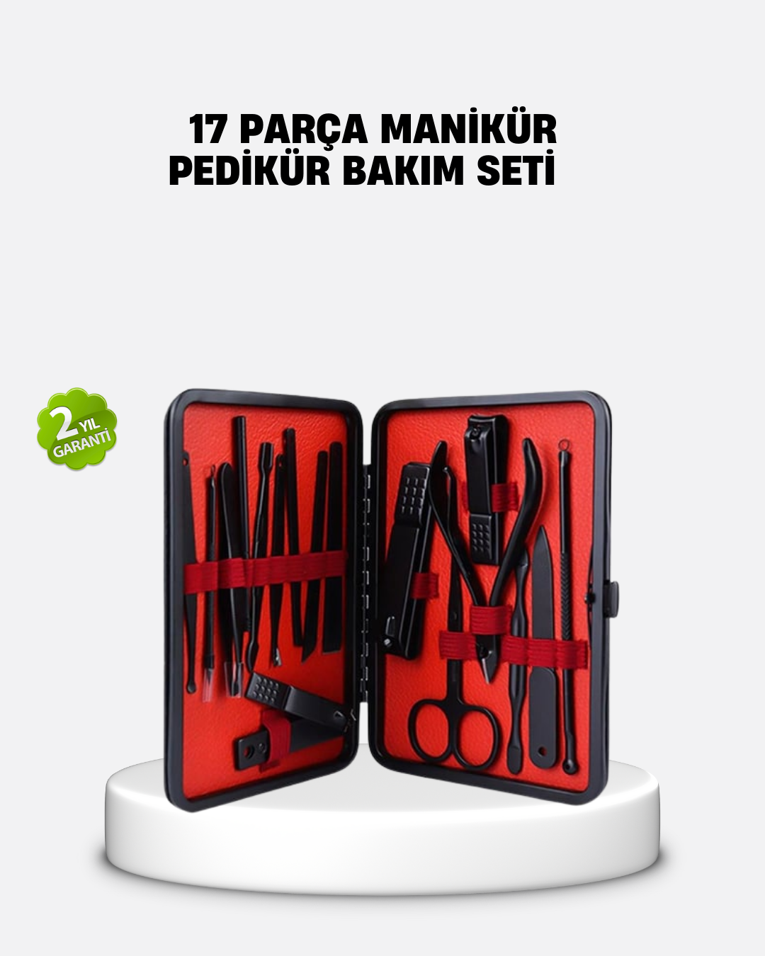 17 Parça Profesyonel Manikür Pedikür Seti Paslanmaz Çelik Siyah Kutu