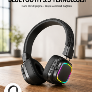 Renkli Işık Efektli Bluetooth 5.3 Müzik Kulaklığı Yeni Nesil