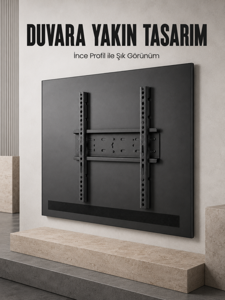 Sabit Televizyon Askı Aparatı 50"-95" İnce Profil Sağlam Metal TV Duvar Braketi