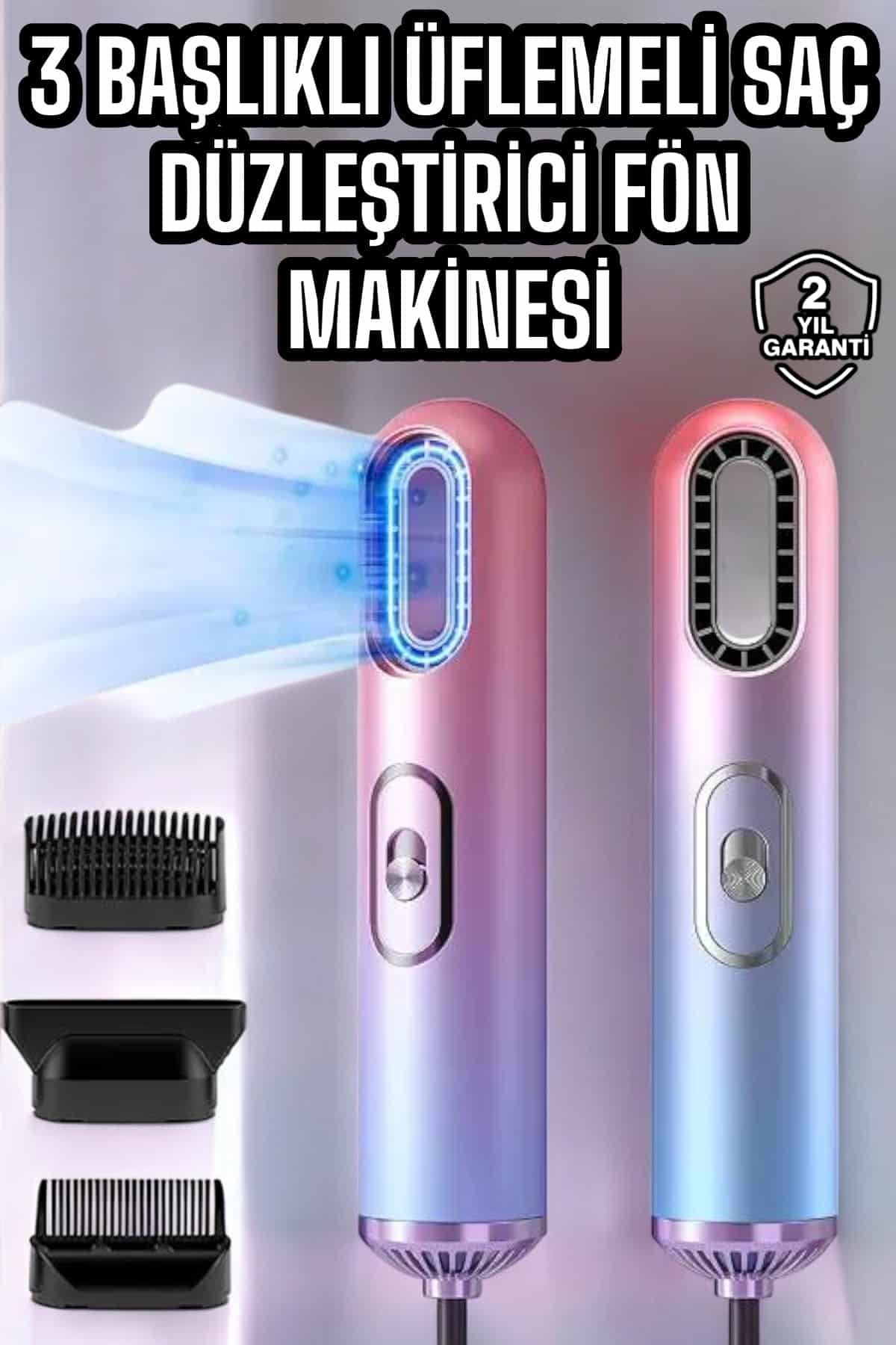 Taşınabilir Kablolu Saç Kurutma Makinesi Üç Başlıklı Fön Makinesi