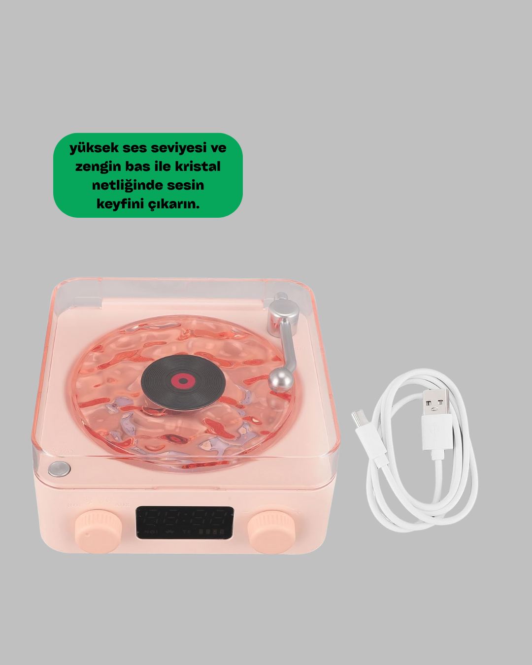 Retro Bluetooth Hoparlör – Kristal Ses, Gece Lambası, Saatli Tasarım Yeni Nesil