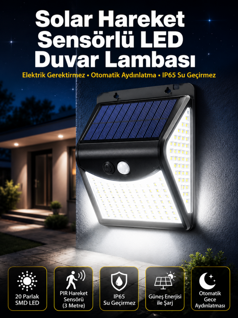 Güneş Enerjili Sensörlü Duvar Lambası Bahçe Lamba Suya Dayanıklı Bahçe Aydınlatma