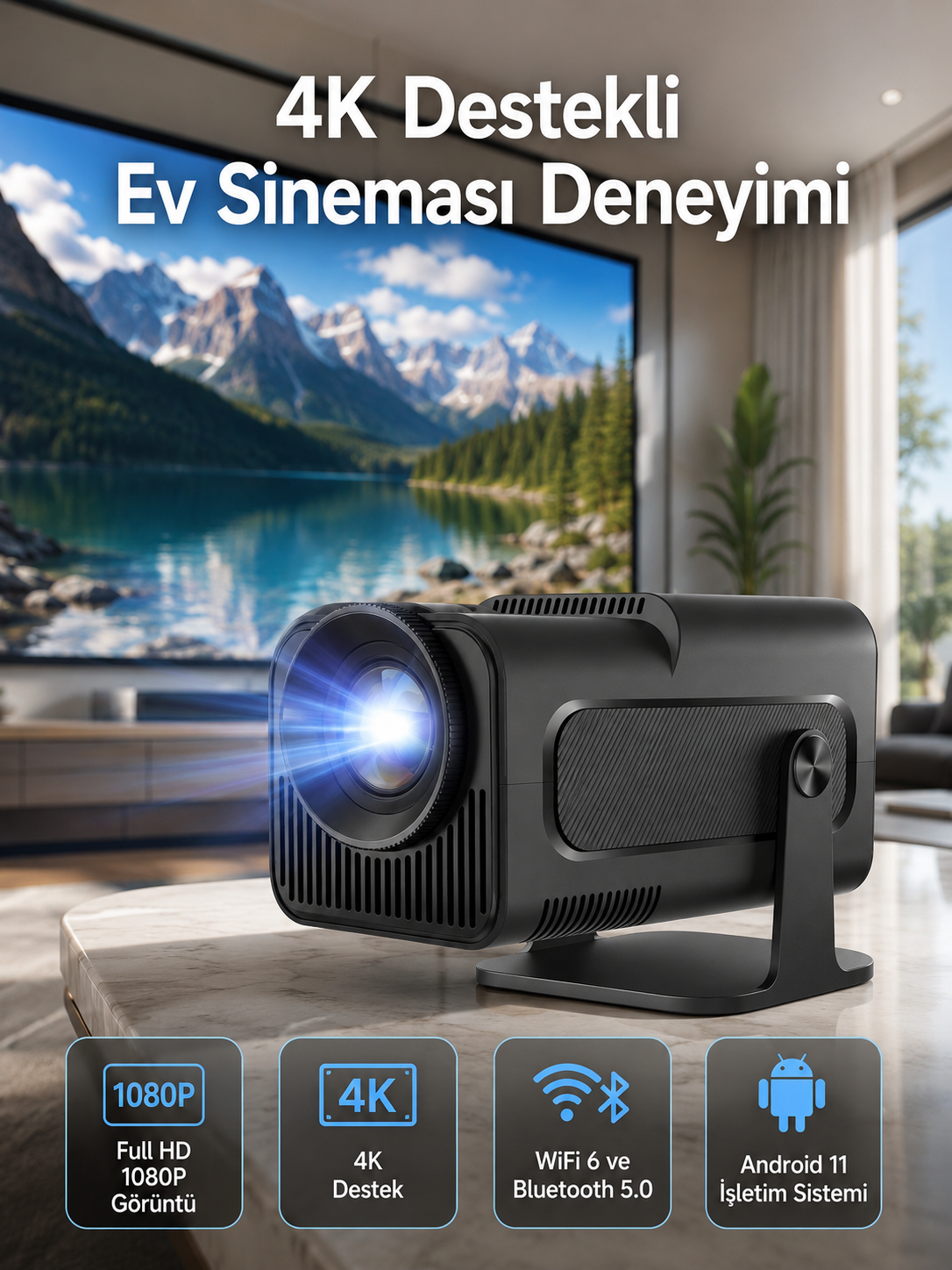 4K Android Smart Wi-fi Çift Kollu Projeksiyon Game Box Kumandalı Taşınabilir Yeni Nesil