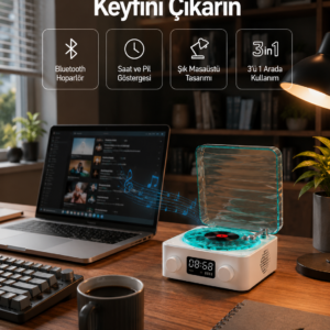 Dekoratif Gece Işıklı Bluetooth Hoparlör – Zaman ve Pil Ekranlı