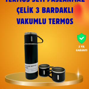 500 ml Isı Korumalı Çelik Termos ve Bardak Seti | Silikon Tabanlı, Şık ve Pratik