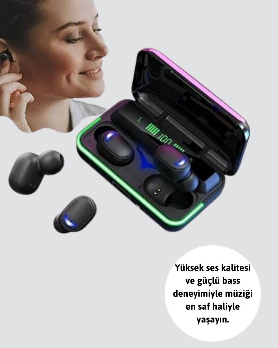 Bluetooth 5.1 Oyuncu Kulaklığı LED Ekranlı Powerbank Kulaklık