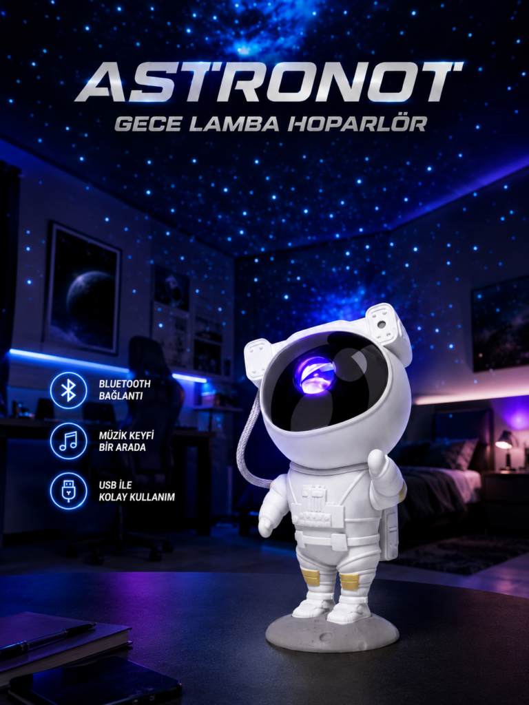 Projeksiyon Astronot Lamba Speaker Sevimli Astronot Bluetooth Hoparlör Yeni Nesil