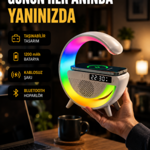 Kablosuz Şarjlı LED Masa Lambası Çalar Saat ve Beyaz Gürültü Özellikli