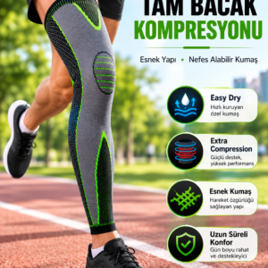 Ergonomik Uzun Spor Dizliği Esnek Kumaşlı Tam Boy Kompresyon Desteği
