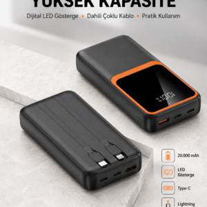 Dijital Ekranlı 20.000 mAh Powerbank | 22.5W Hızlı Şarj + Çoklu Bağlantı Seçeneği Yeni Nesil