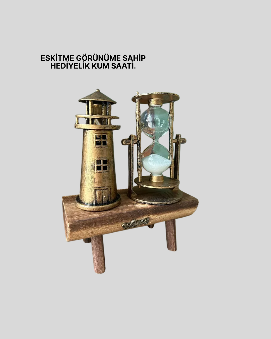 Deniz Feneri Tasarımlı Ahşap Kum Saati – Retro Masa Aksesuarı