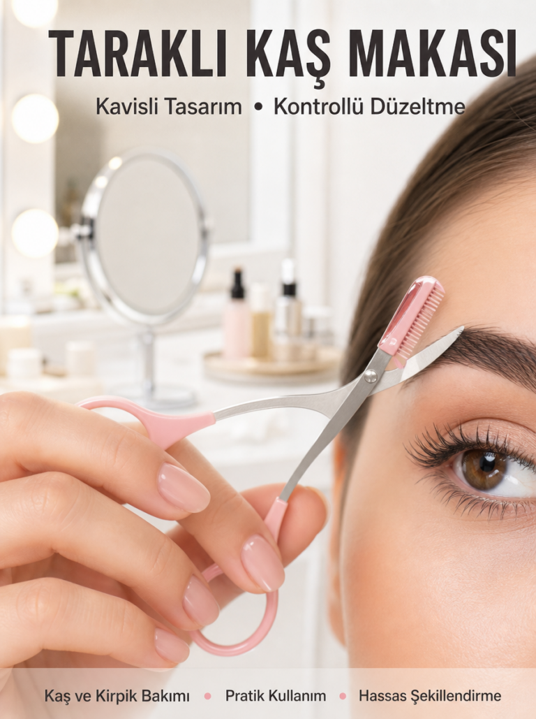 Kavisli Kaş Kirpik Düzeltici Bıyık Alma Taraklı Kaş Makası Yüz Bakım Seti Makas