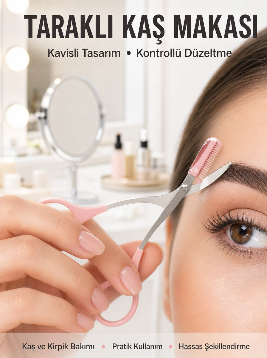 Kavisli Kaş Kirpik Düzeltici Bıyık Alma Taraklı Kaş Makası Yüz Bakım Seti Makas