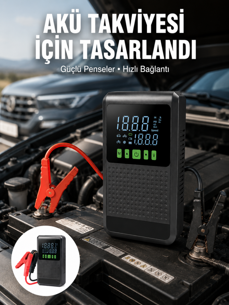4’ü 1 Arada Jump Starter Hava Kompresörü Powerbank ve LED Fener Yeni Nesil