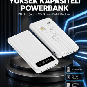 Akıllı LCD Ekranlı 20.000mAh Powerbank PD + USB + Type-C Yeni Nesil