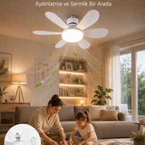 Tavan Vantilatörü Sessiz Motorlu Uzaktan Kumandalı LED Aydınlatma Güçlü Serinletme