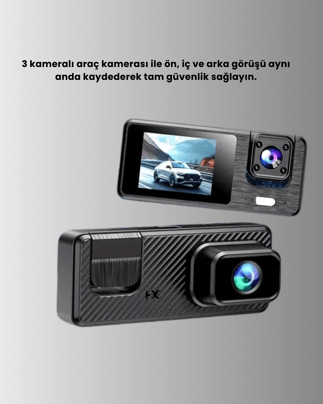 3 Kameralı Araç İçi DVR Kayıt Cihazı Ön İç Arka Kamera Full HD