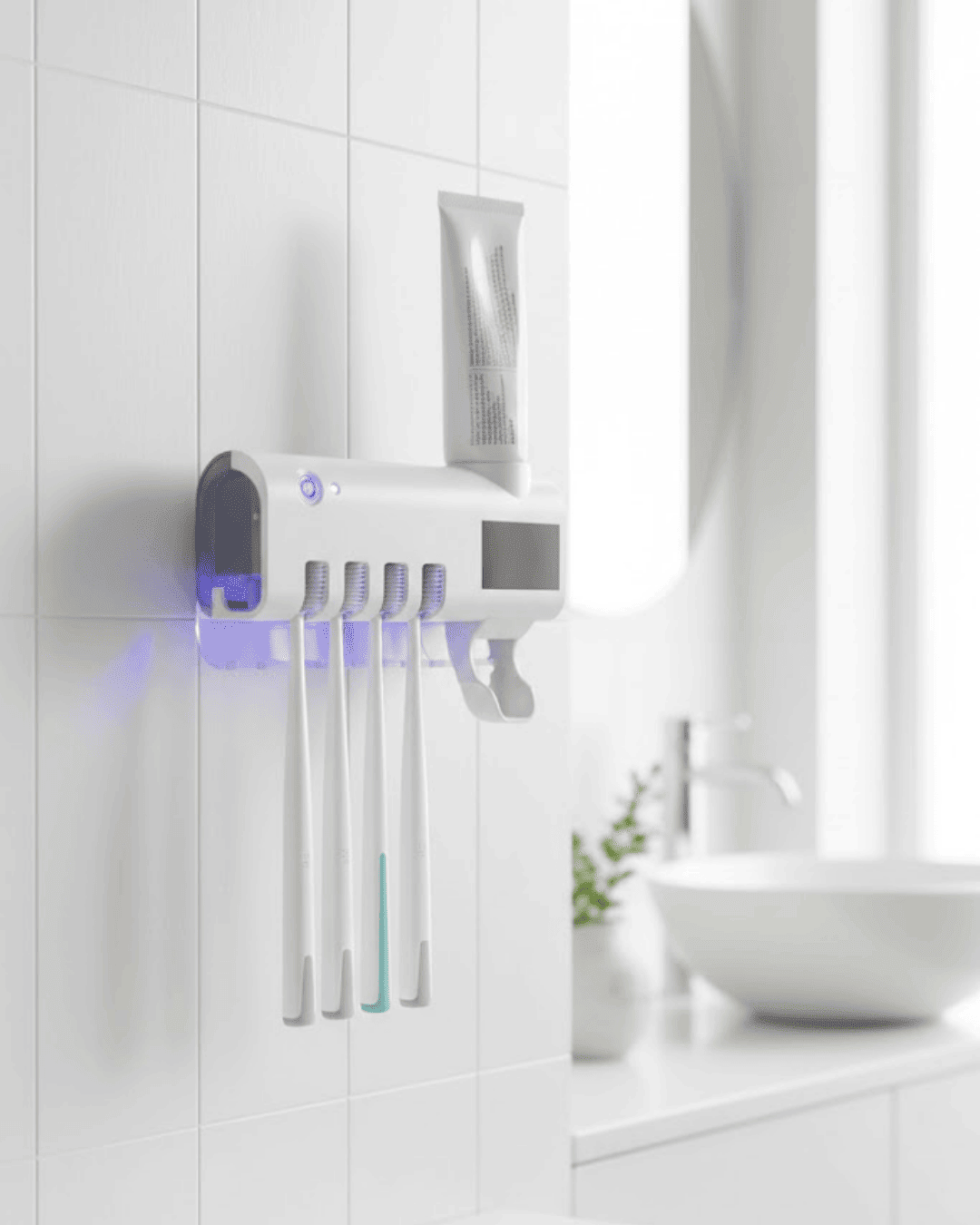 UV Sterilizasyonlu Duvara Monte Otomatik Diş Fırçası Tutucu