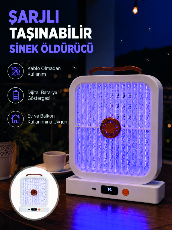 Taşınabilir Şarjlı Sivrisinek Öldürücü 365NM UV Işıklı Beyaz Model
