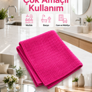 Mikrofiber Temizlik Bezi 40x40 cm Pembe İz Bırakmayan Çok Amaçlı Temizlik Bezi