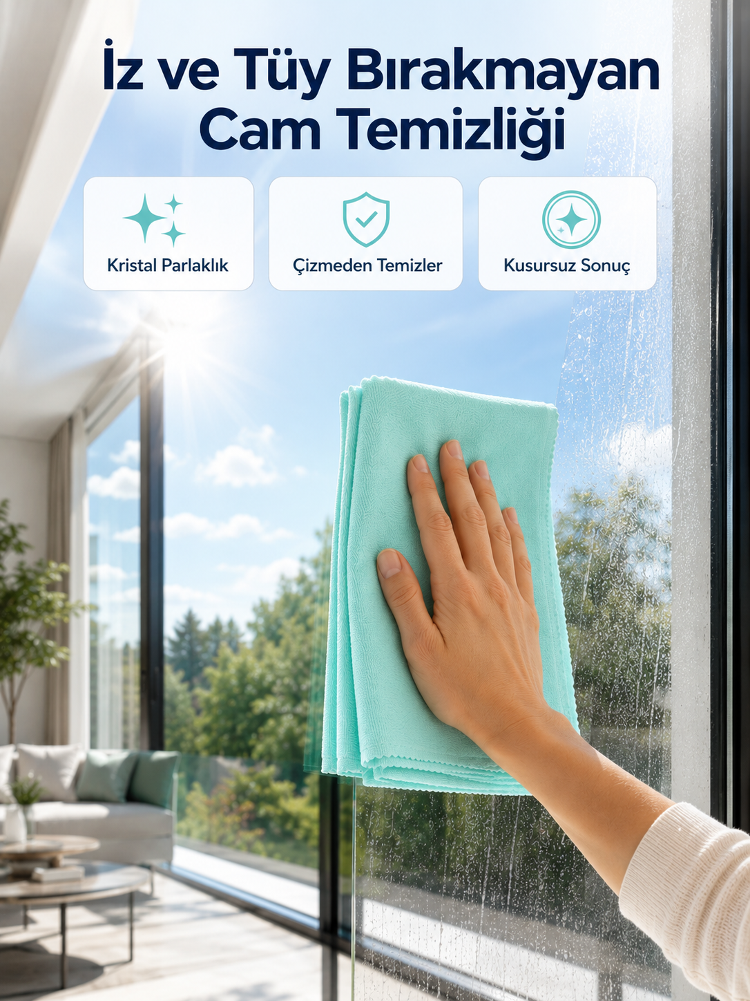 Çok Amaçlı Mikrofiber Cam Bezi Cam Ayna Duşakabin ve Parlak Yüzey Temizlik Bezi