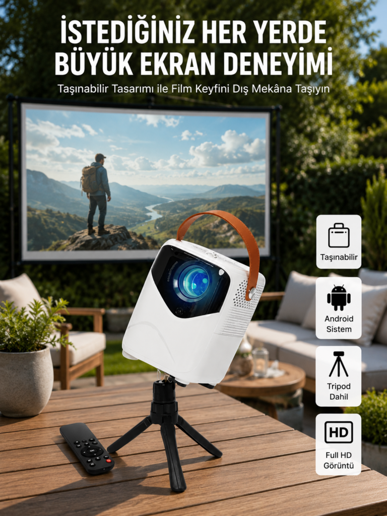 HD Ayaklı Portatif Projeksiyon Cihazı Android İşlemcili Sinema Projektörü
