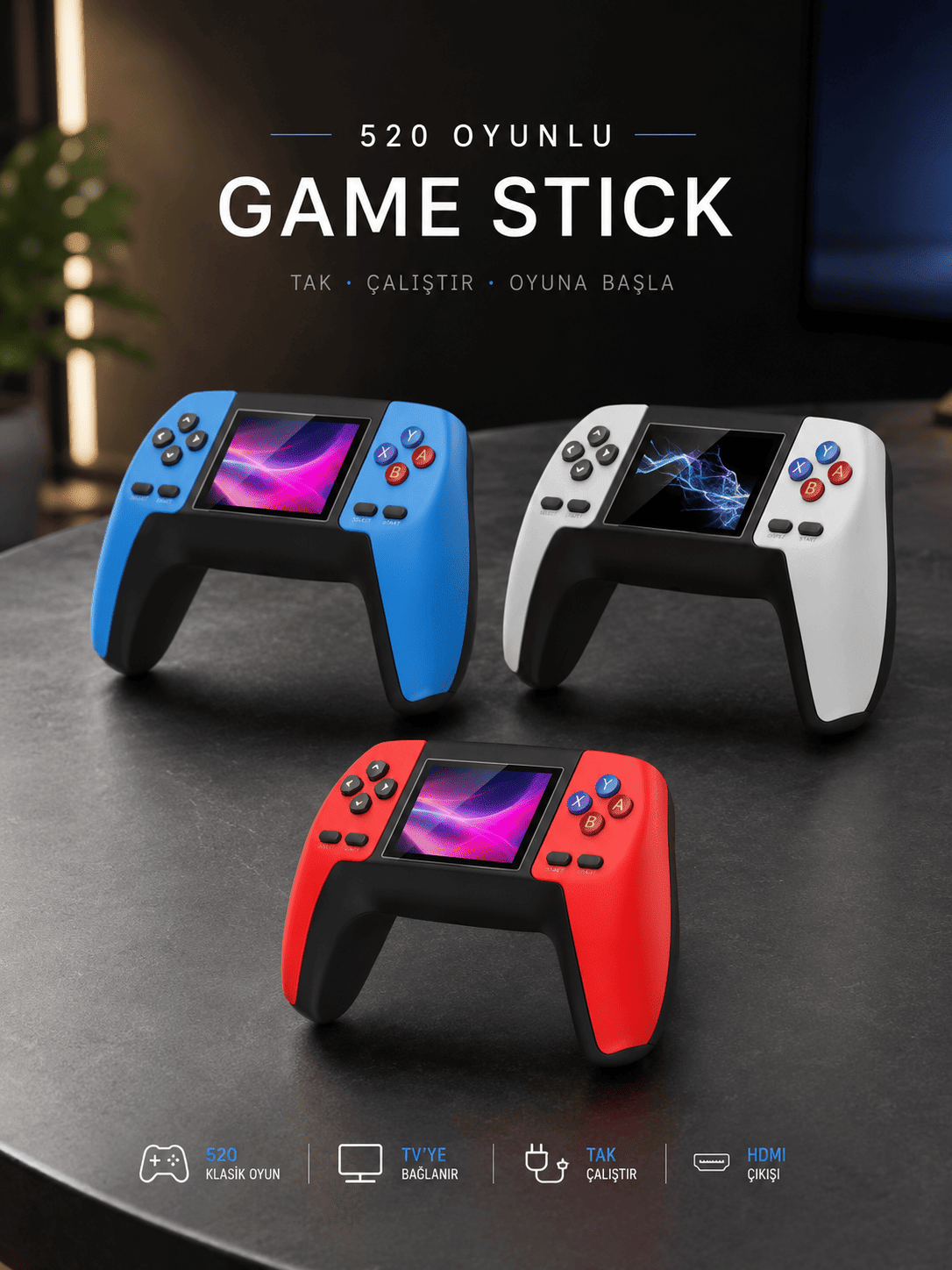 Game Stick Oyun Konsolu 520 Oyunlu Retro Oyunlu Led Ekran