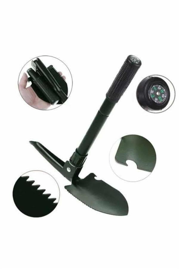 Pusulalı Katlanabilen Portatif Çantalı Mini Kazma Kürek Seti