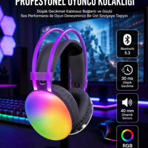 RGB Işıklı Yüksek Ses Kaliteli Kablosuz Kulak Üstü Bluetooth Kulaklık