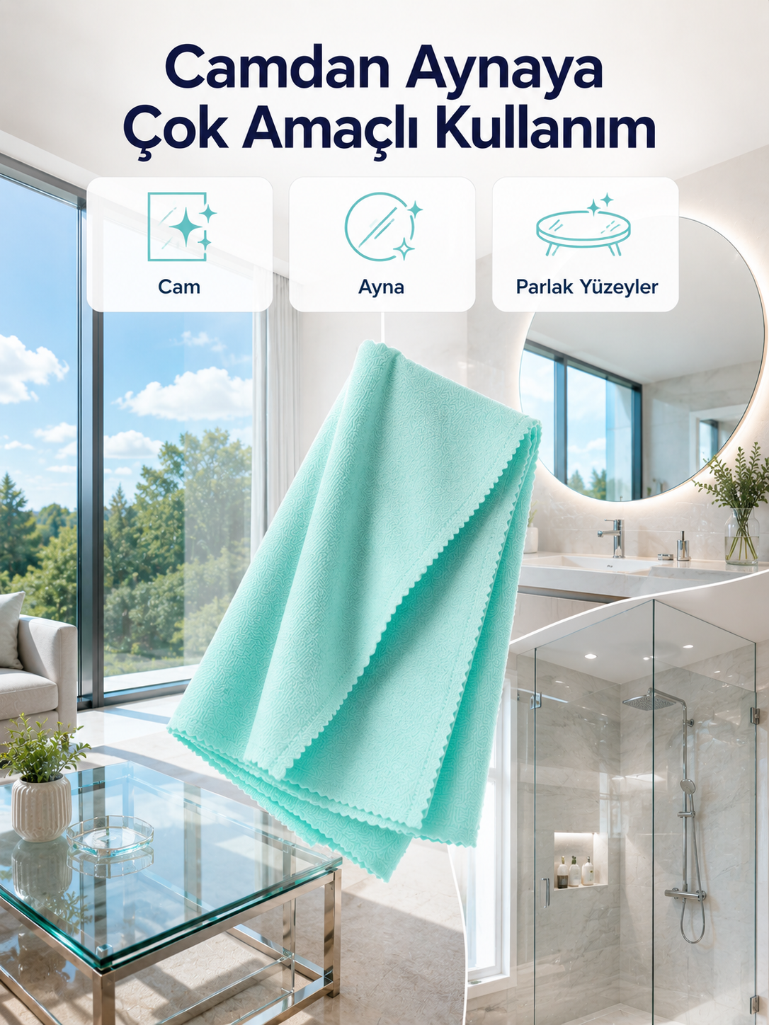 40x60 Mikrofiber Cam Temizlik Bezi İz ve Tüy Bırakmayan Profesyonel Cam Silme Bezi