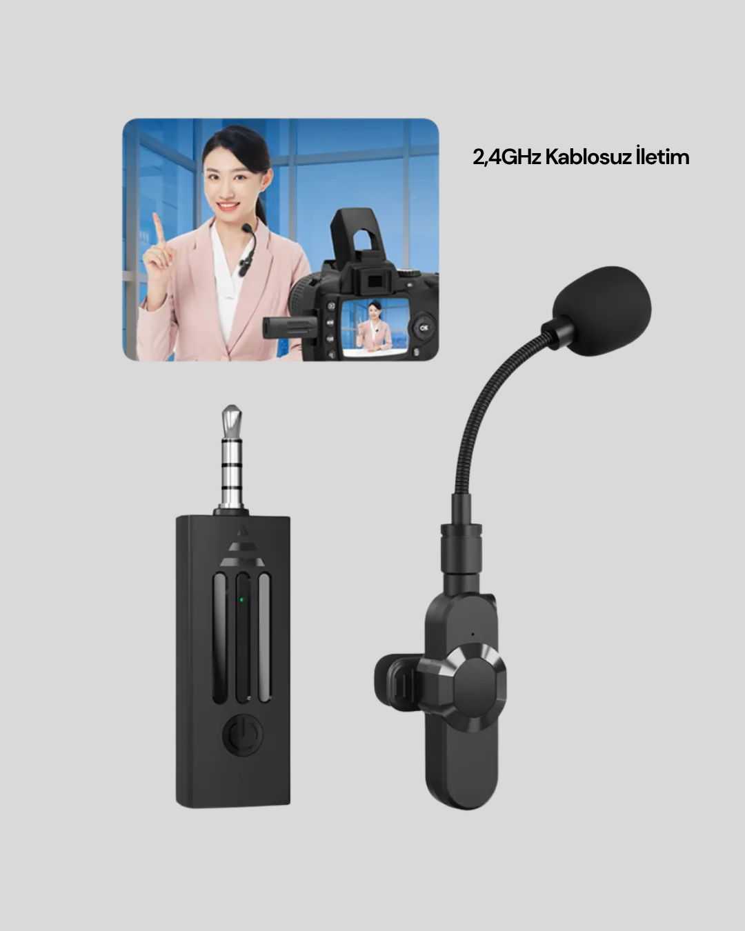 2.4 GHz Düşük Gecikmeli Kablosuz Ses Kayıt Mikrofonu