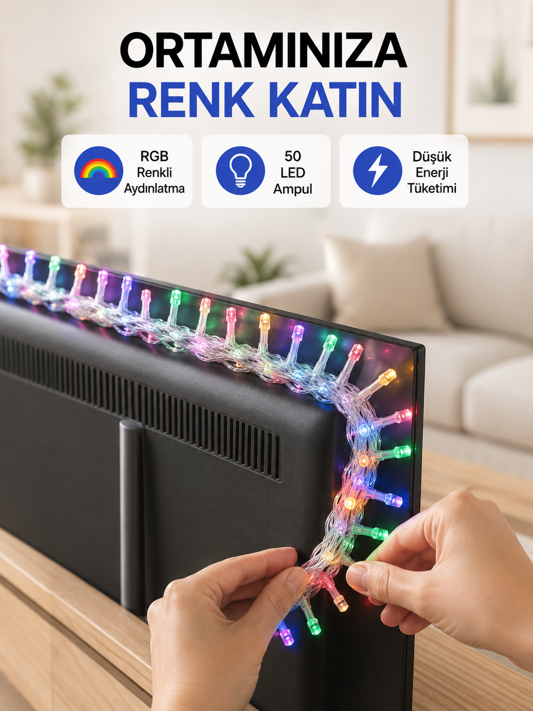 Dekoratif Peri Led 5 m 50 Ampullü Şeffaf Kablo Aydınlatma