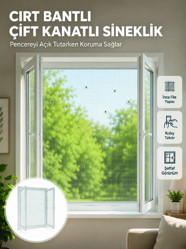 Pencere ve Balkon İçin Çift Kanatlı Sinek Koruma Sinekliği