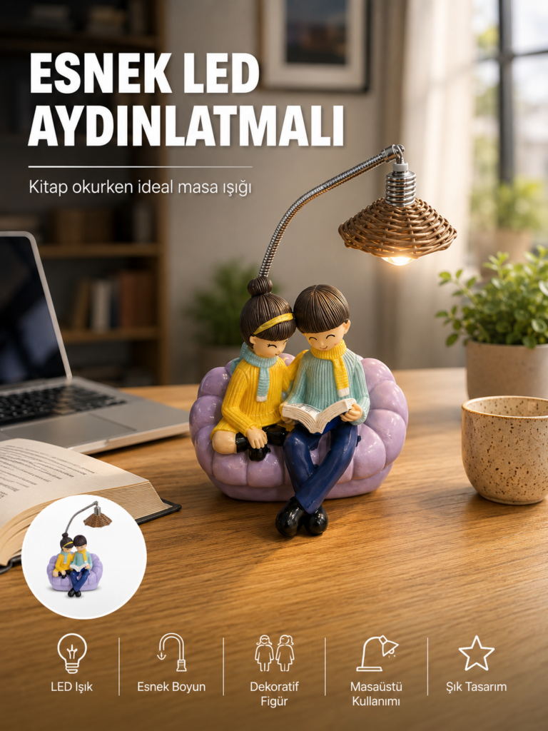 Okuyan Çift Figürlü Dekoratif Gece Lambası Hediye Seçeneği