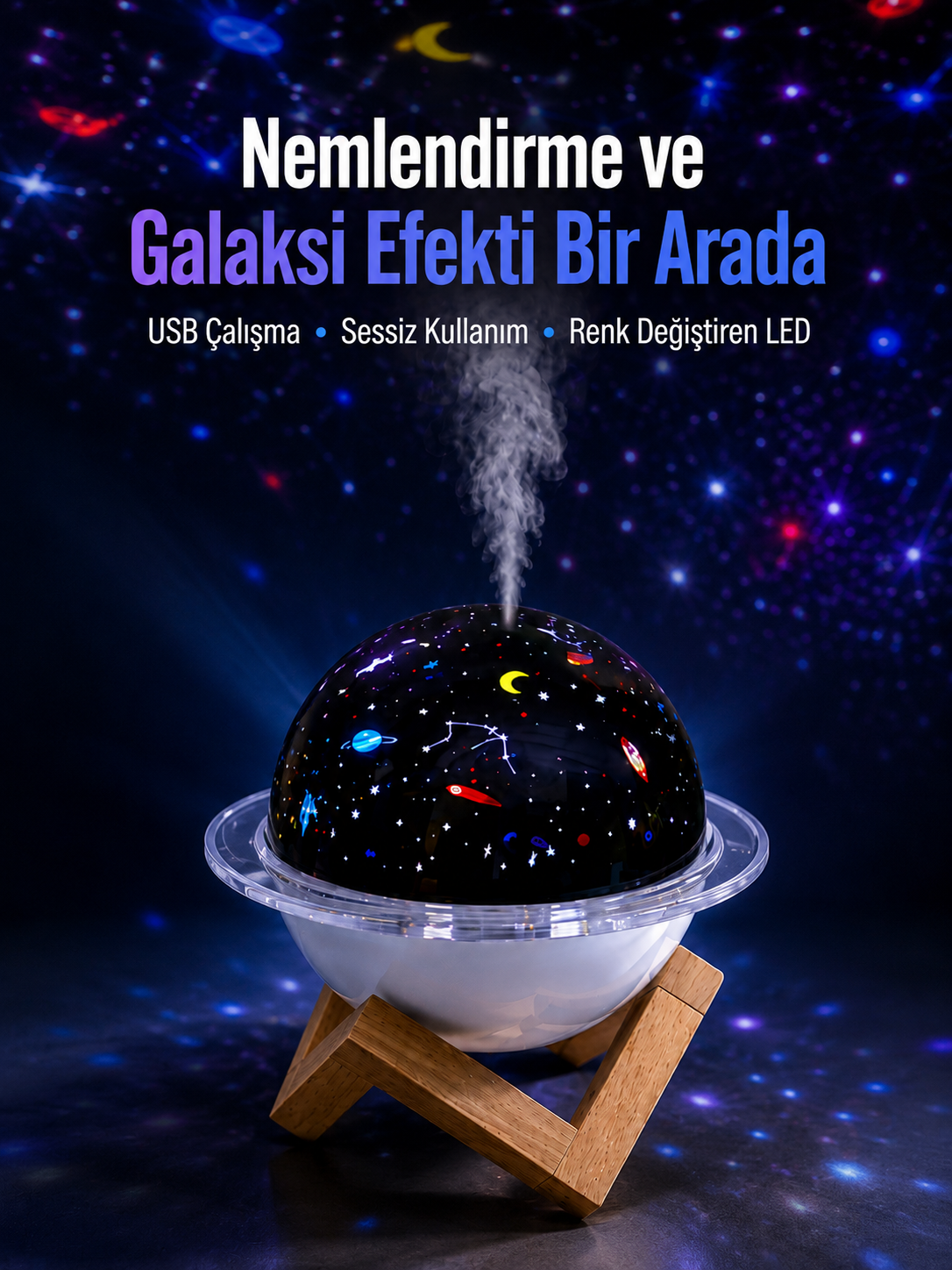 USB bağlantılı projektör ışıklı taşınabilir mini hava nemlendirici ve aroma difüzörü