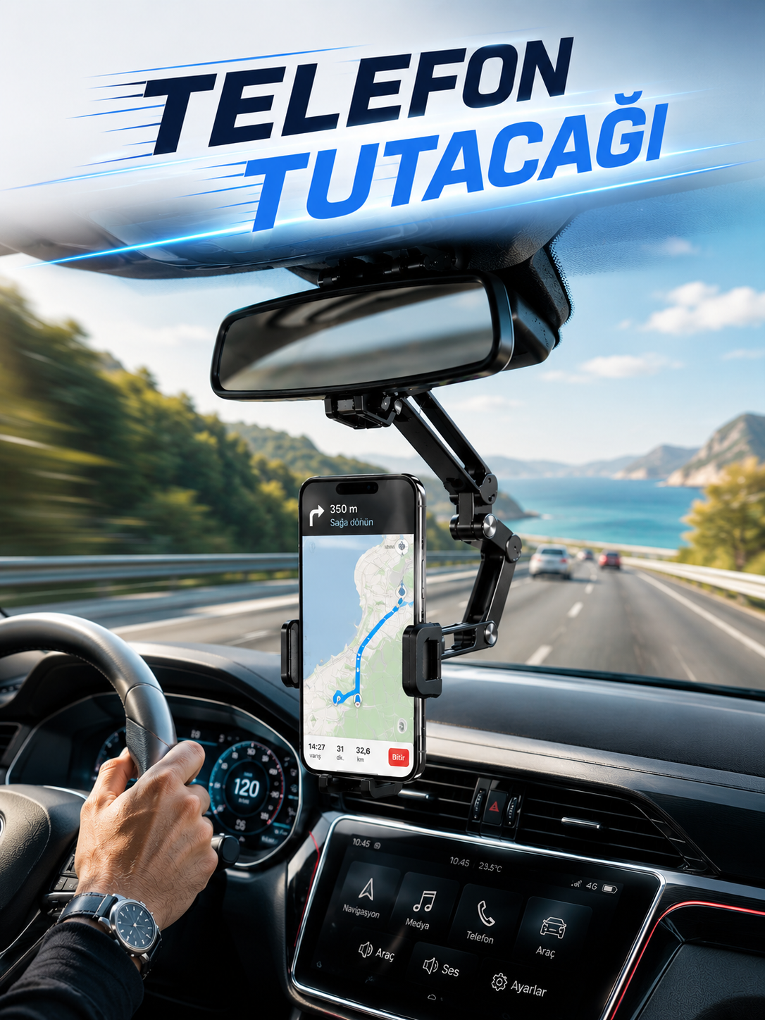 Dikiz Aynasına Monte Telefon Tutucu Katlanabilir Ayarlanabilir Araç İçi Telefon Standı