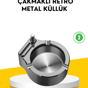 Çakmaklı Küllük Paslanmaz Metal Yuvarlak Tasarım