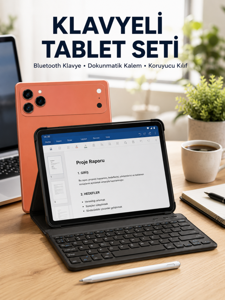 Klavyeli Tablet PC Kalem Kılıf ve Ekran Koruyucu Hediyeli Android Set