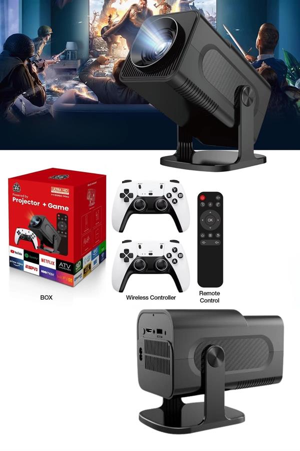 4K Android Smart Wi-fi Çift Kollu Projeksiyon Game Box Kumandalı Taşınabilir Yeni Nesil