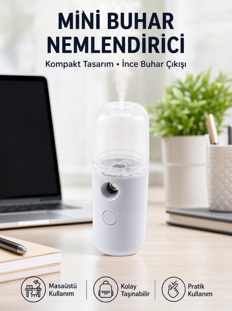 Mini Şarjlı Buhar Nemlendirici – Taşınabilir, Enerji Tasarruflu, Kablosuz Kullanım Yeni Nesil