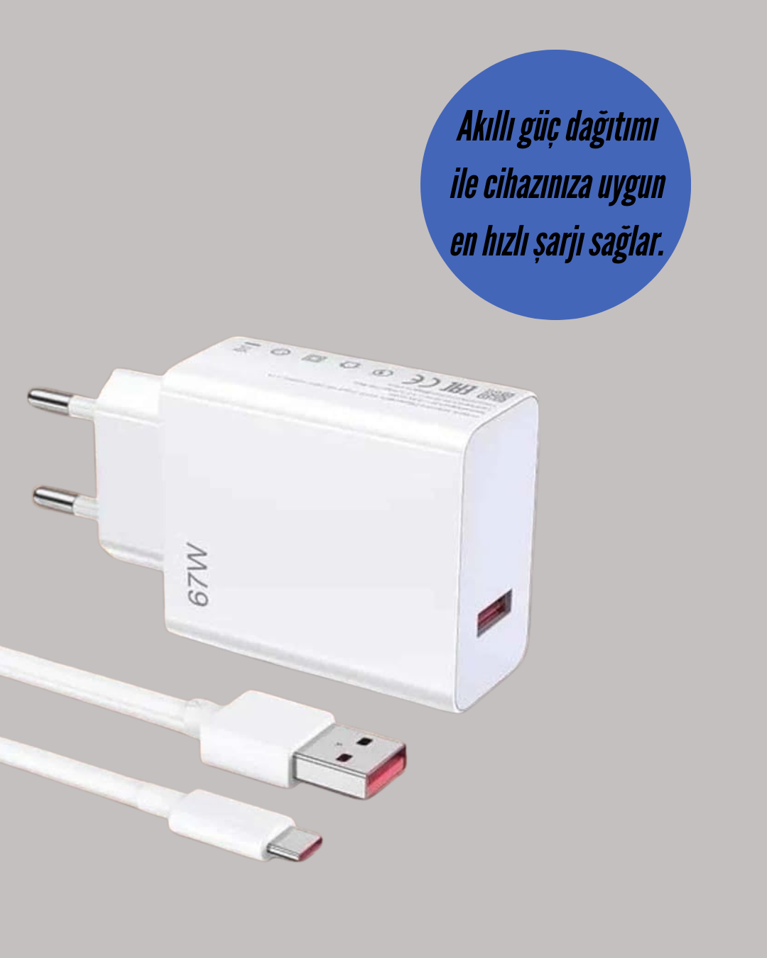 Güvenli ve Hızlı Şarj İçin 67W Turbo Adaptör Type-C Kablo ile