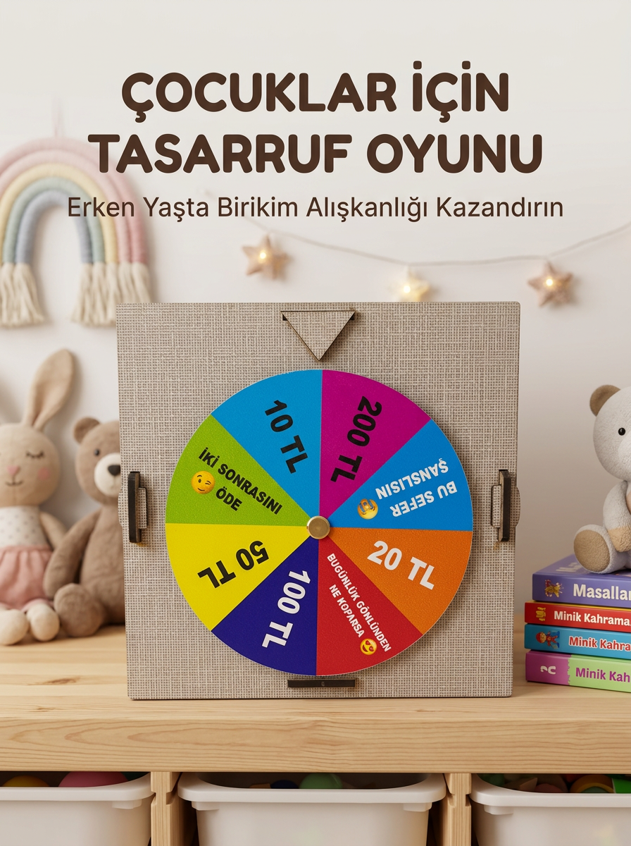 Şans Çarklı Motivasyon Kutusu Günlük Tasarruf Challenge Oyun Ahşap Birikim Kumbarası