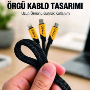 USB 3'ü 1 Arada Şarj Kablosu 240W PD Destekli Çoklu Şarj Kablosu