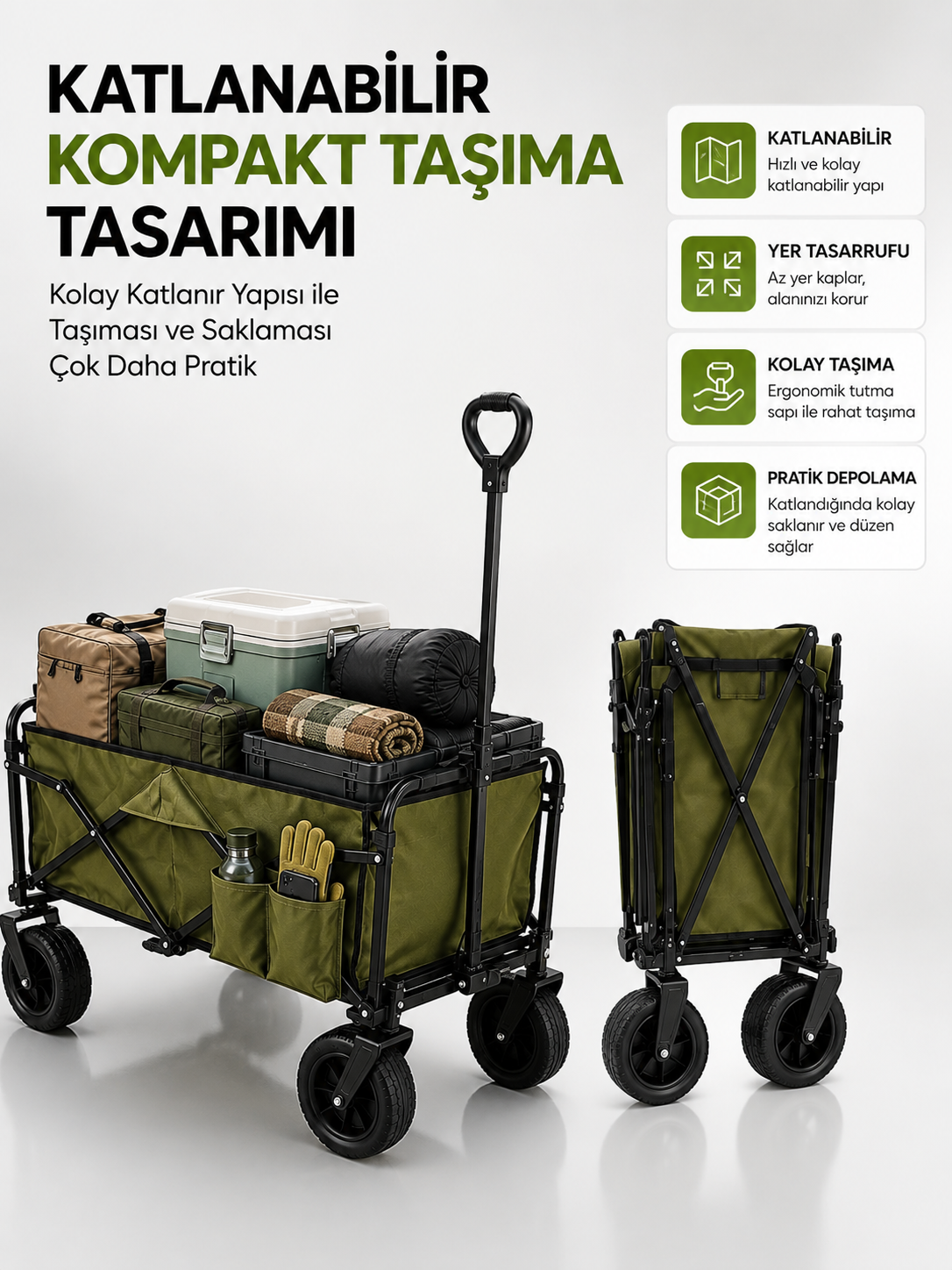 130 KG Taşıma Kapasiteli Katlanabilir Wagon Taşıma Arabası