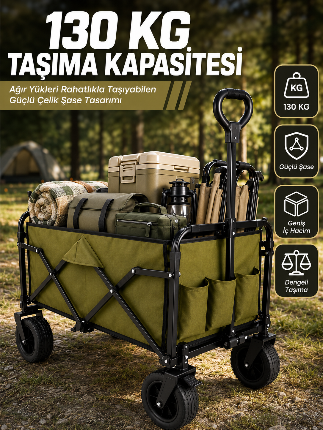 Kamp, Piknik, Plaj ve Alışveriş İçin Çok Amaçlı Katlanabilir Wagon